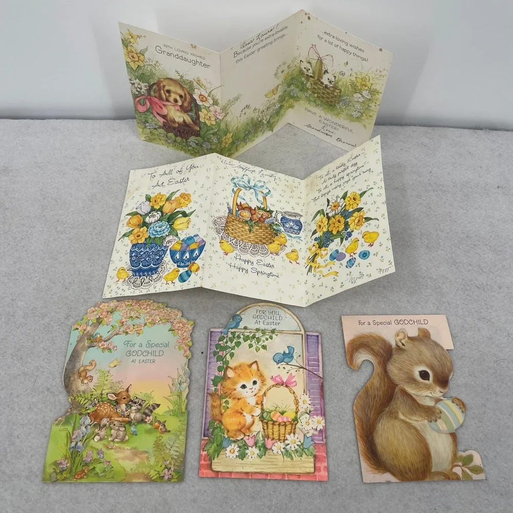 Vintage Easter Greeting Card Lot 27pc Die Cut Pop Up 1980s Ephemera Junk Journal
